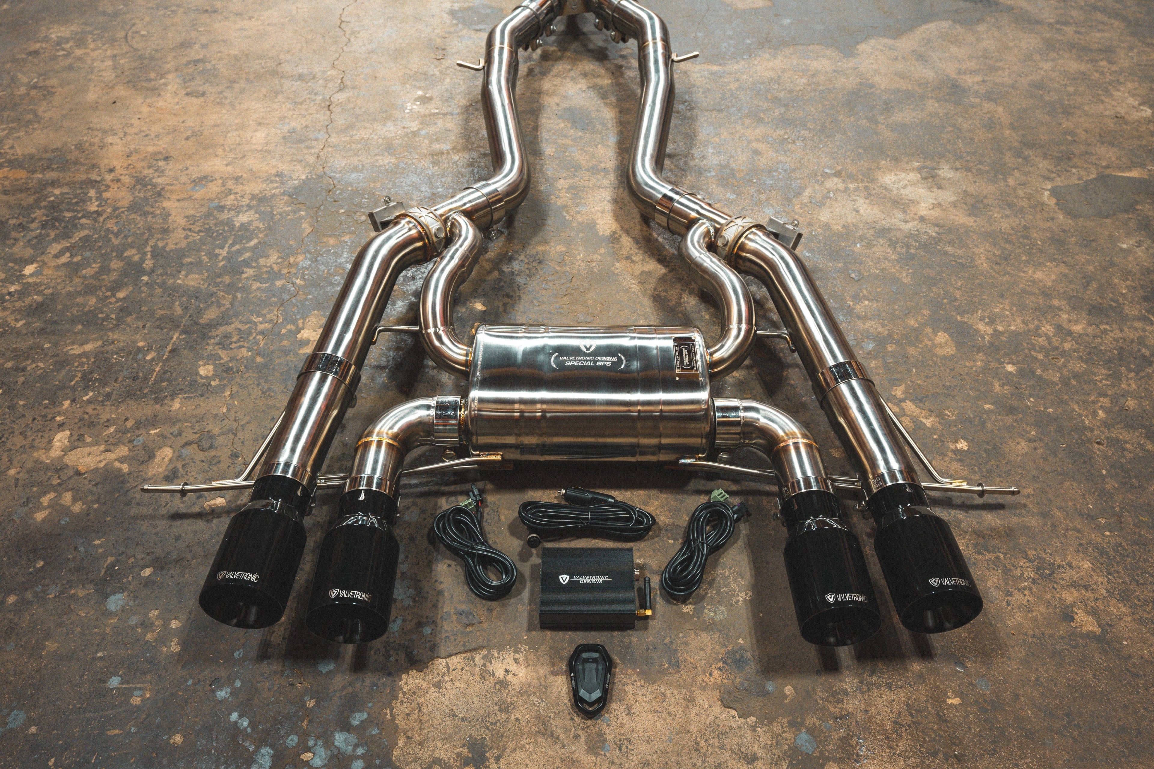 Kies-Motorsports Valvetronic Designs BMW G8x M3 / M4 Valved Sport Exhaust System AXLEBACK ONLY / BRUSHED T304 STAINLESS STEEL / (4) BLACK (3.5 OUTLET)