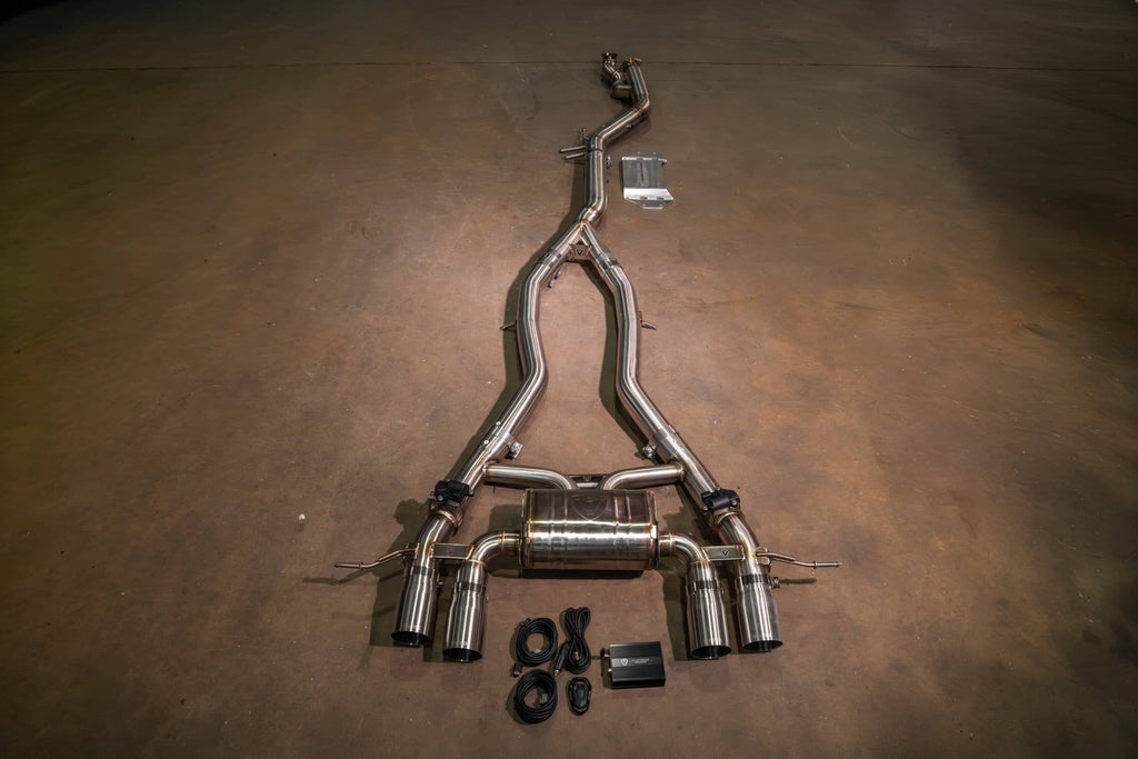 Kies-Motorsports Valvetronic Designs BMW G8x M3 / M4 Valved Sport Exhaust System FULL SYSTEM EQUAL LENGTH (CATBACK) / BRUSHED T304 STAINLESS STEEL / (4) BRUSHED STEEL (3.5 OUTLET)