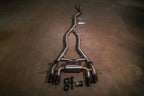 Kies-Motorsports Valvetronic Designs BMW G8x M3 / M4 Valved Sport Exhaust System FULL SYSTEM EQUAL LENGTH (CATBACK) / BRUSHED T304 STAINLESS STEEL / (4) FORGED CARBON FIBER (3.5 OUTLET)