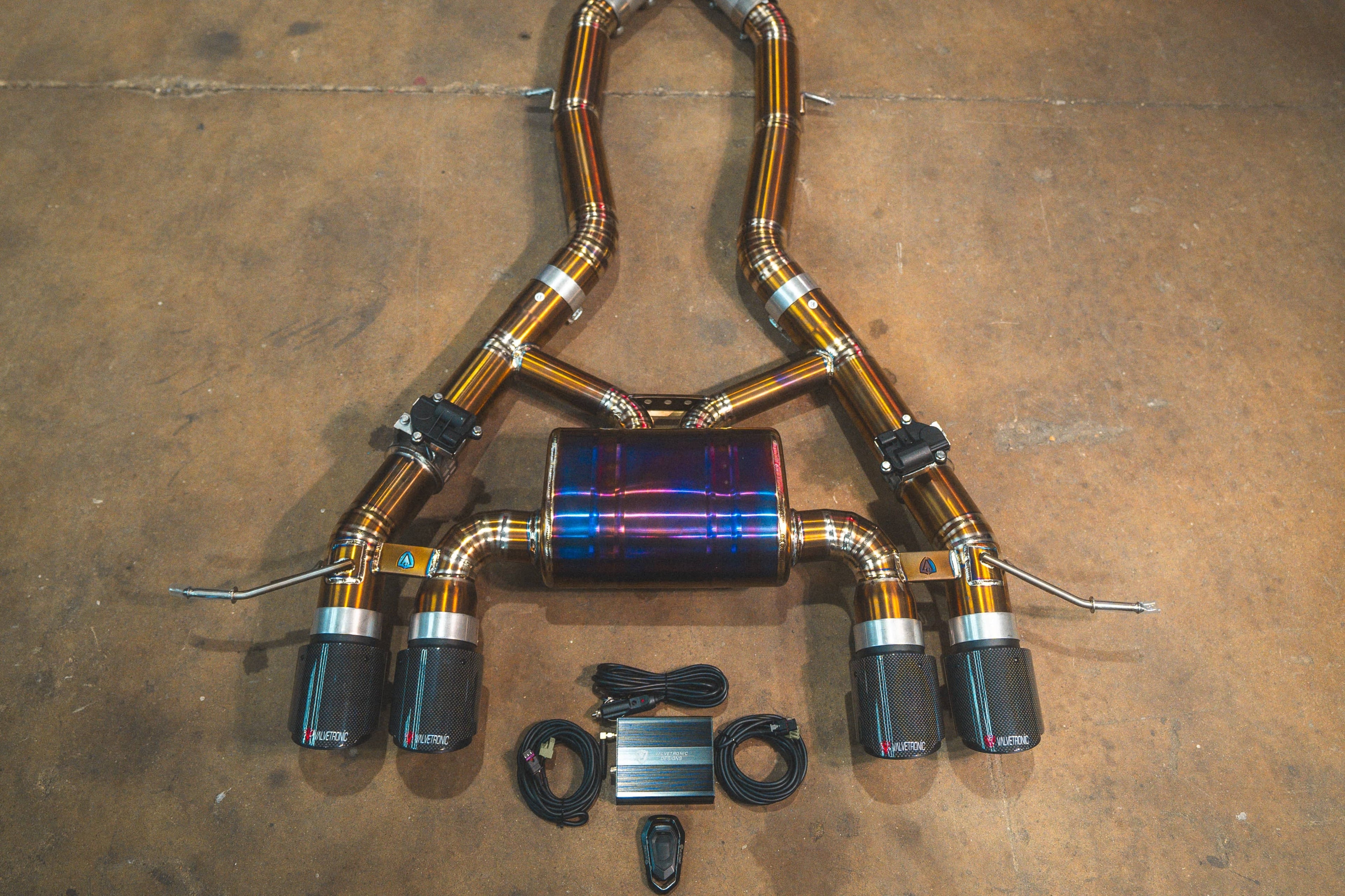 Kies-Motorsports Valvetronic Designs BMW G8x M3 / M4 Valved Sport Exhaust System FULL SYSTEM EQUAL LENGTH (CATBACK) / GRADE 5 TITANIUM / (4) 1X1 CARBON FIBER (4.0 OUTLET)
