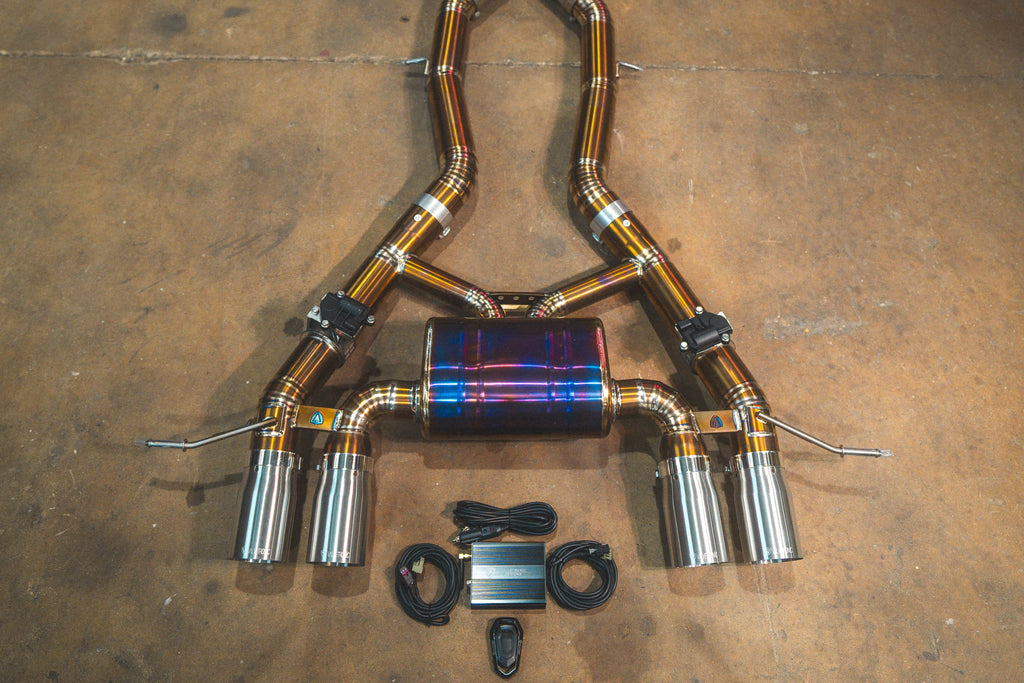 Kies-Motorsports Valvetronic Designs BMW G8x M3 / M4 Valved Sport Exhaust System FULL SYSTEM EQUAL LENGTH (CATBACK) / GRADE 5 TITANIUM / (4) BRUSHED STEEL (3.5 OUTLET)