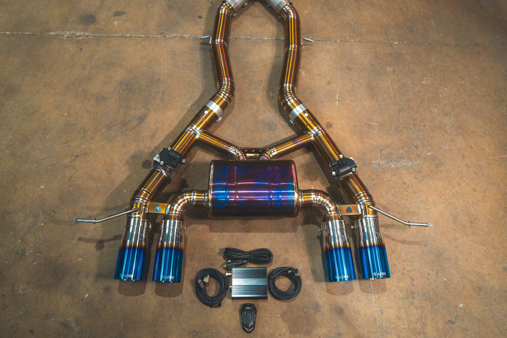 Kies-Motorsports Valvetronic Designs BMW G8x M3 / M4 Valved Sport Exhaust System FULL SYSTEM EQUAL LENGTH (CATBACK) / GRADE 5 TITANIUM / (4) BURNT (3.5 OUTLET)