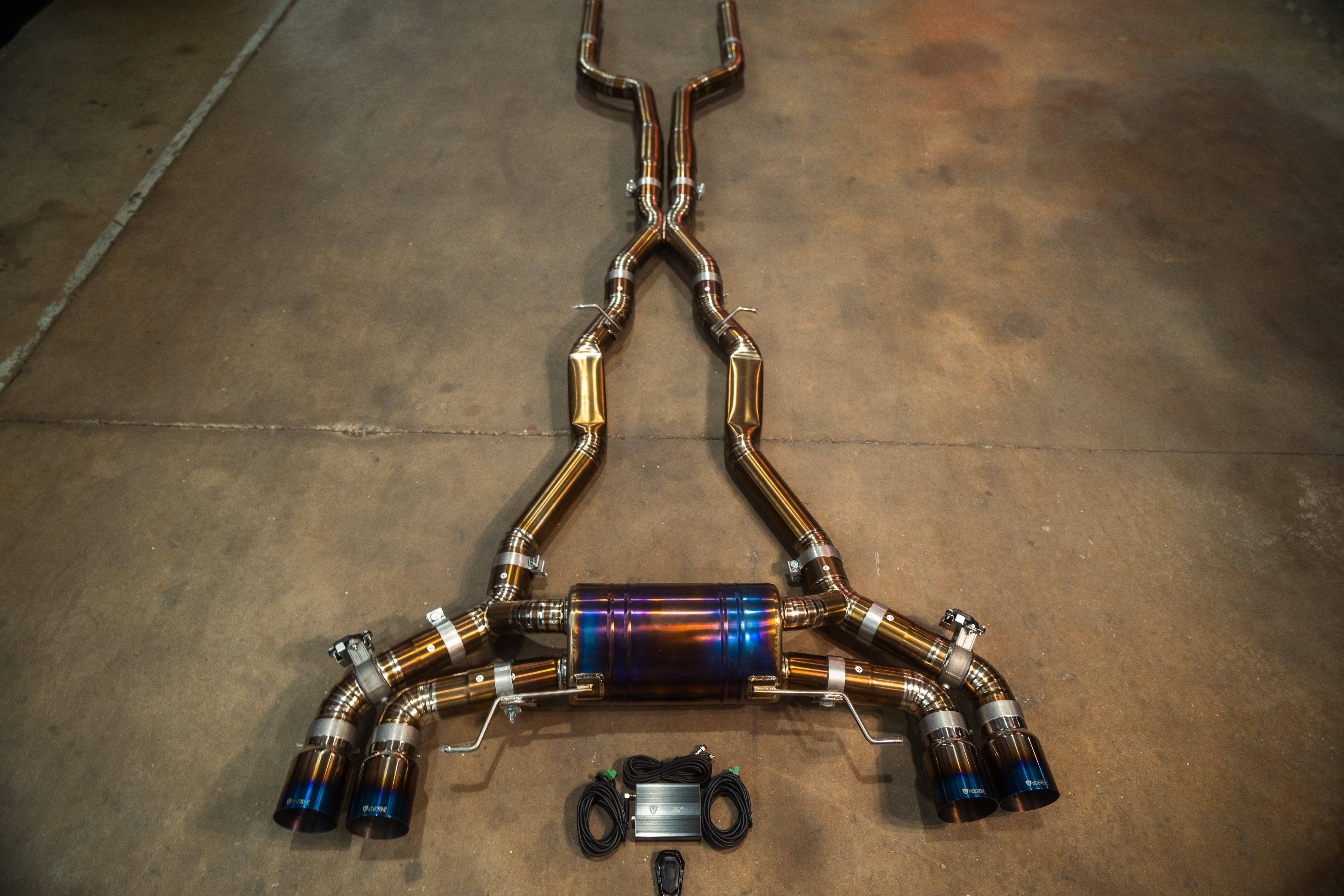 Kies-Motorsports Valvetronic Designs BMW M8 Valved Sport Exhaust System (F91,F92,F93) (4) Raw Burnt Titanium (4 inch outlet) / M8 Coupe / Convertible F91/F92 Main image