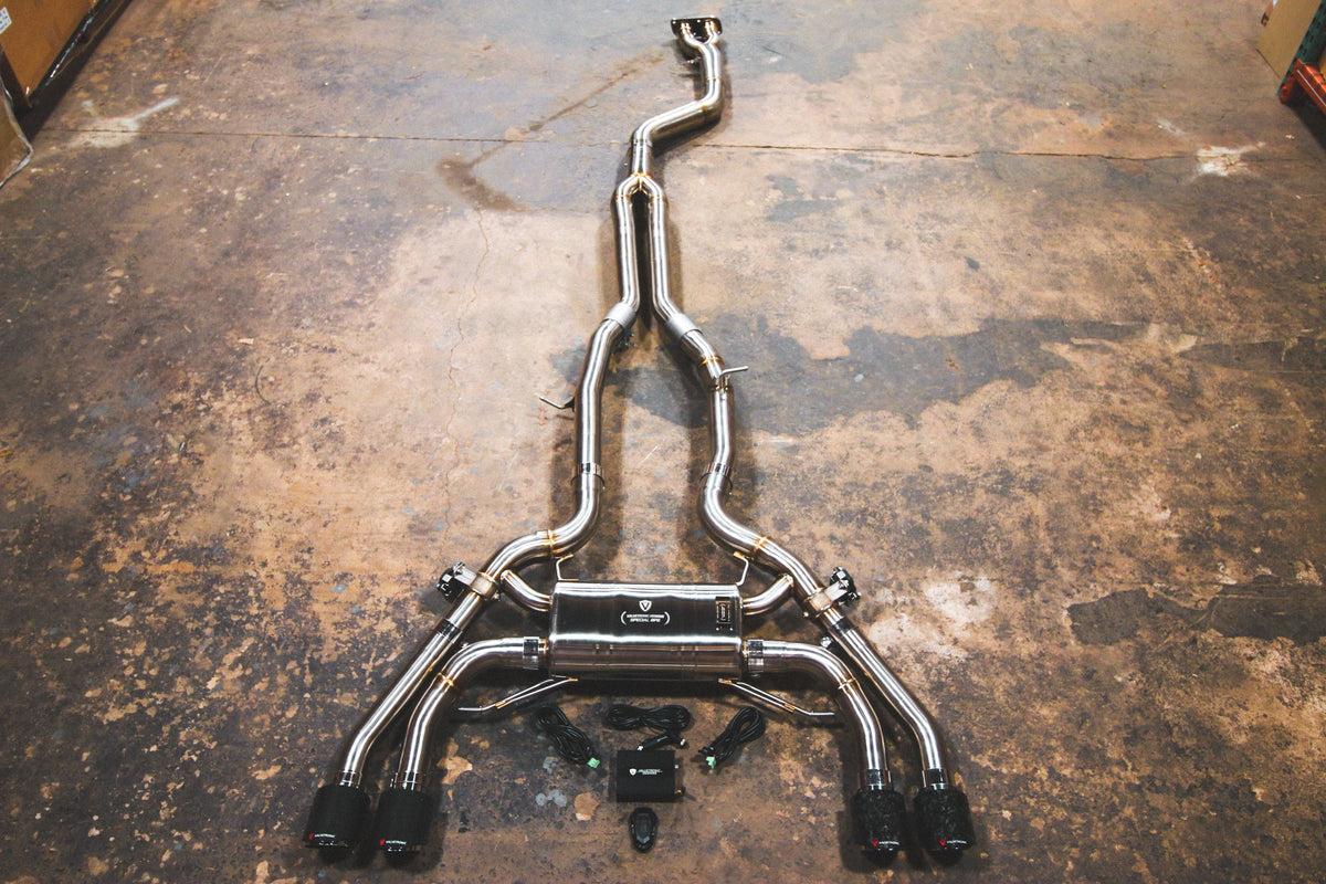 Kies-Motorsports Valvetronic Designs BMW X3M / X4M Valved Sport Exhaust System (F97 / F98) Single Midpipe design / Brushed T304 stainless steel / (4) Brushed Steel (3.5 inch outlet)