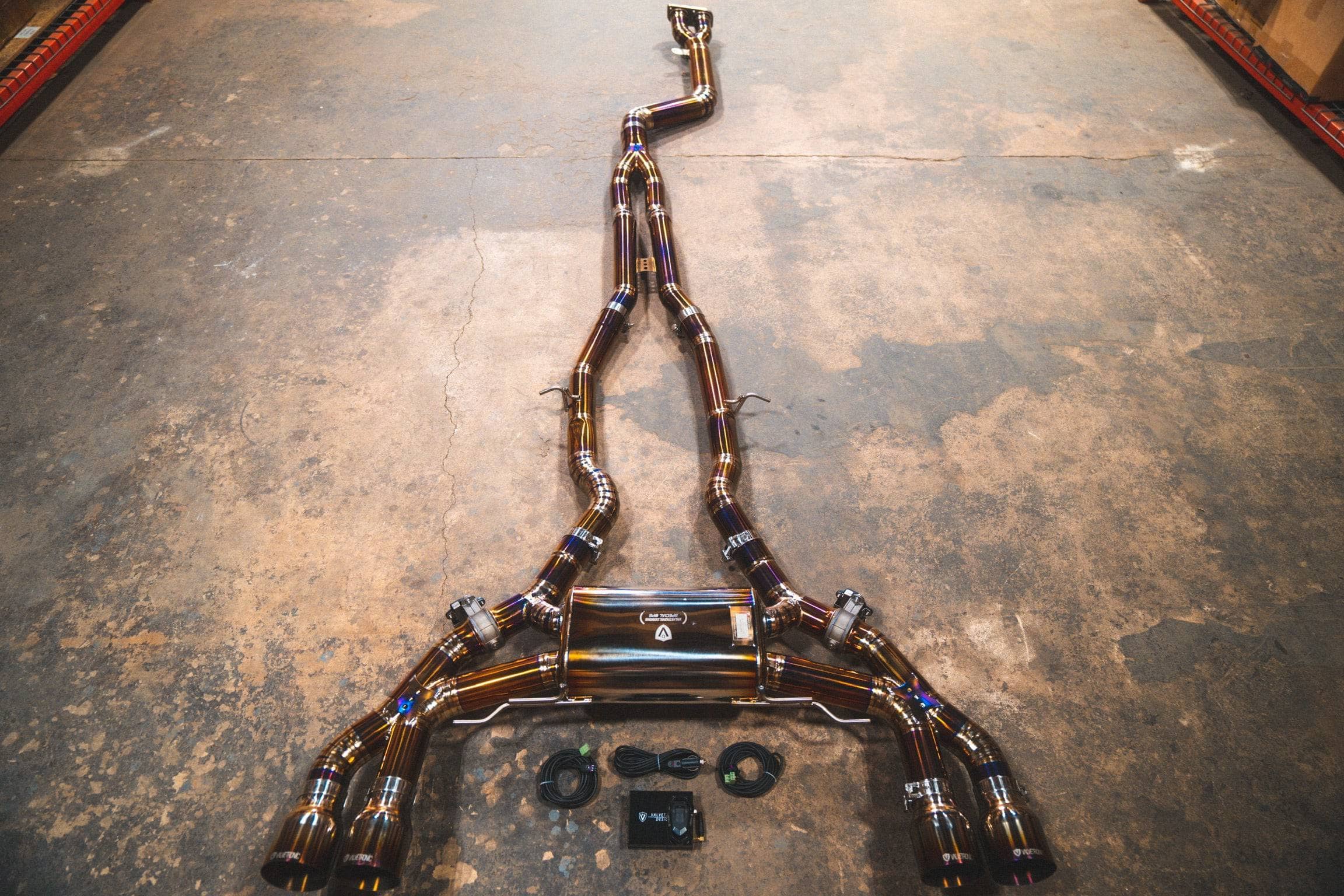 Kies-Motorsports Valvetronic Designs BMW X3M / X4M Valved Sport Exhaust System (F97 / F98) Single Midpipe design / Burnt Gold / Purple Titanium / (4) Brushed Steel (3.5 inch outlet)