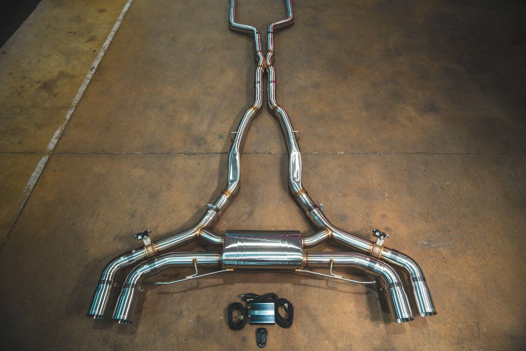 Kies-Motorsports Valvetronic Designs BMW X5M / X6M F95 / F96 VALVED SPORT EXHAUST SYSTEM BRUSHED T304 STAINLESS STEEL / (4) Brushed Steel (3.5 Inch Outlet)
