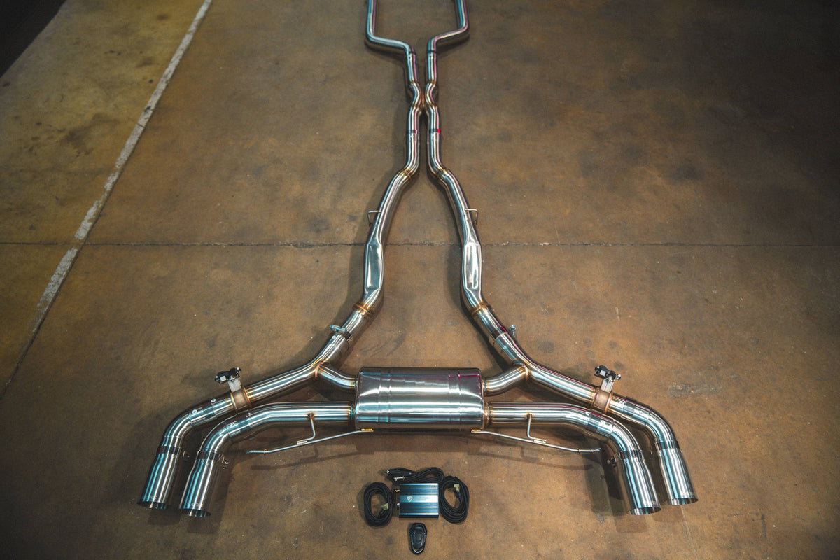 Kies-Motorsports Valvetronic Designs BMW X5M / X6M F95 / F96 VALVED SPORT EXHAUST SYSTEM BRUSHED T304 STAINLESS STEEL / (4) Brushed Steel (3.5 Inch Outlet)