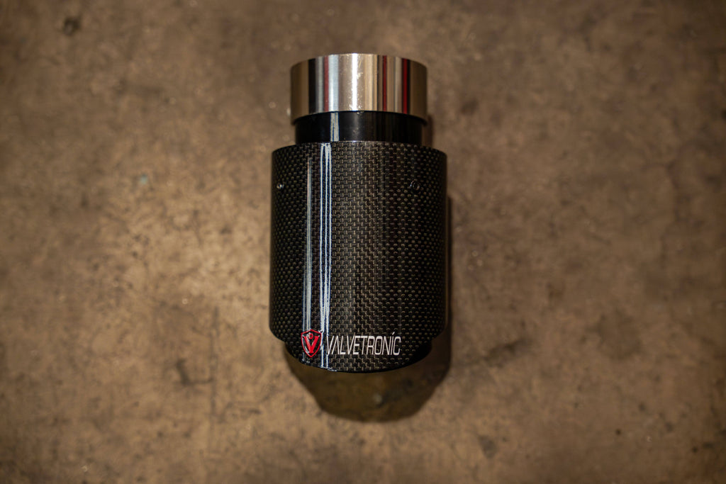 Kies-Motorsports Valvetronic Designs Valvetronic Designs 4.0 Inch Outlet Exhaust Tips (Exclusive) 1x1 Carbon Fiber / 2.5" Inlet