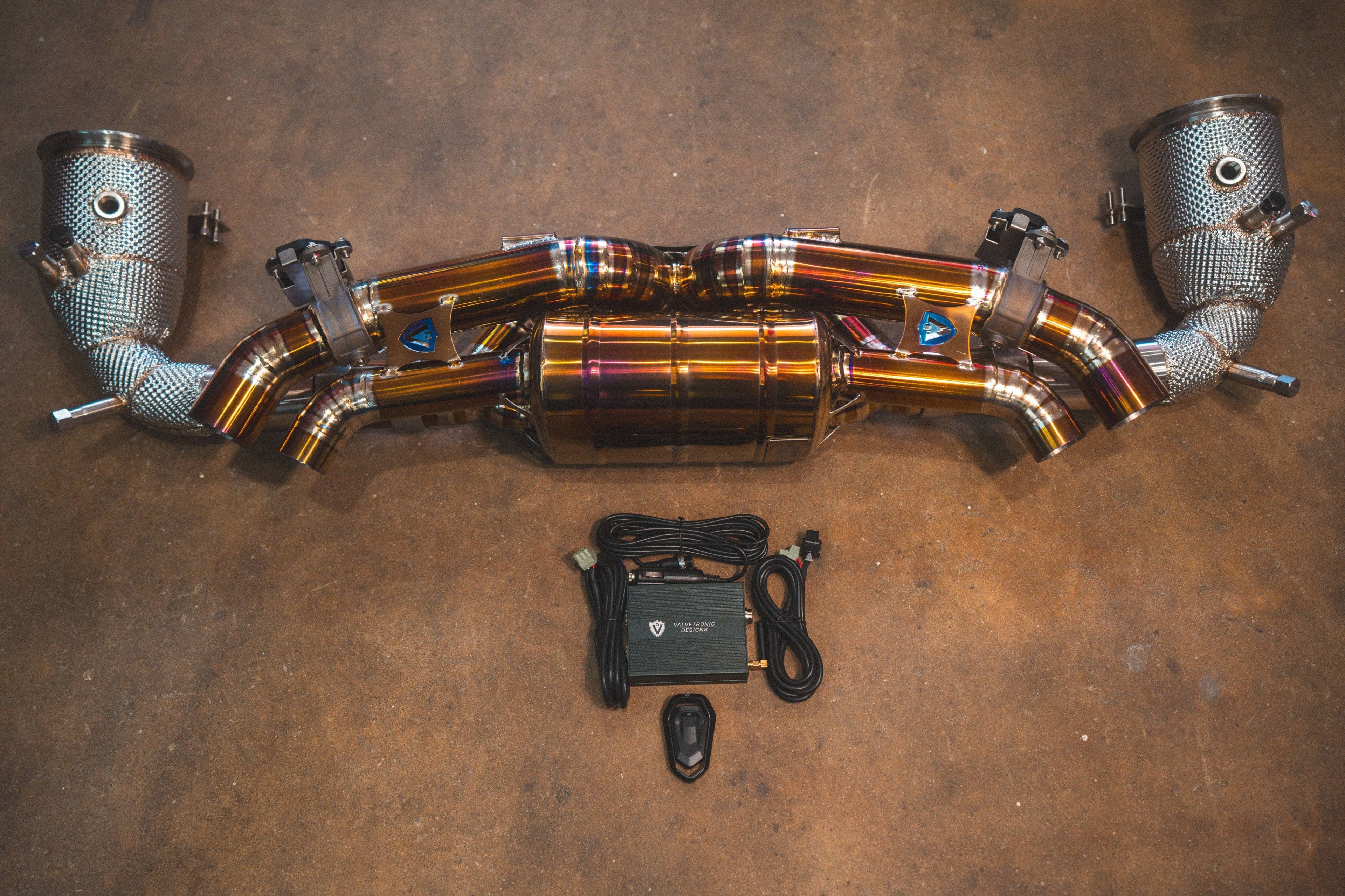 Kies-Motorsports Valvetronic Designs Valvetronic Valved Sport Exhaust System for Porsche 992 Carrera / Turbo Grade 5 Titanium / '+ RACE free flow front pipes