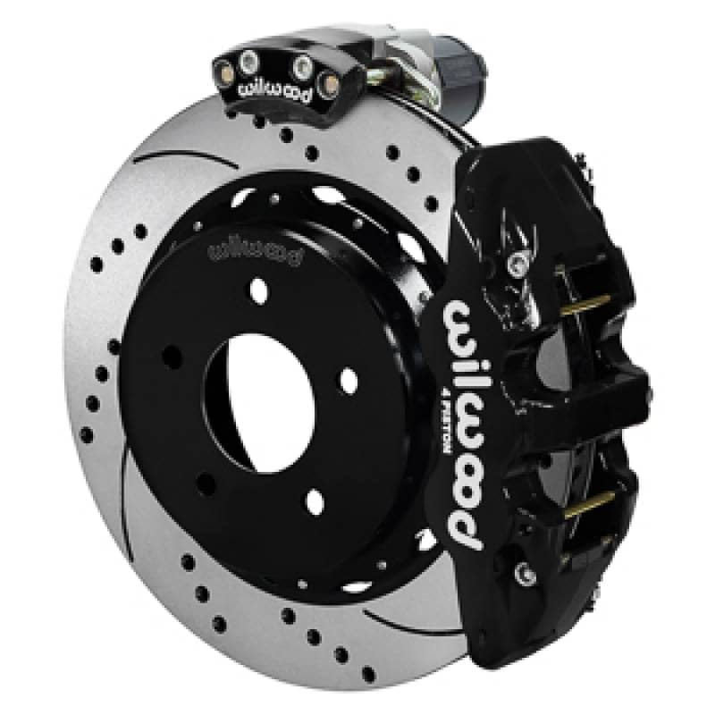 Kies-Motorsports Wilwood Wilwood 88-98 GM C1500 Aero4 Rear Elec. Parking Brake Kit 14in SRP Rotor 3.25in Offset - Blk