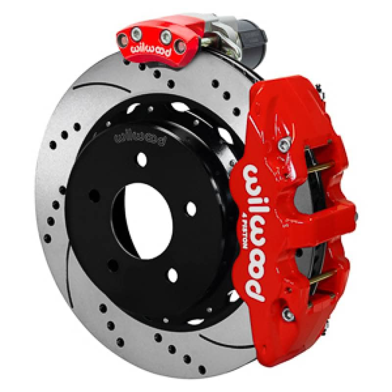 Kies-Motorsports Wilwood Wilwood 88-98 GM C1500 Aero4 Rear Elec. Parking Brake Kit 14in SRP Rotor 3.25in Offset - Red