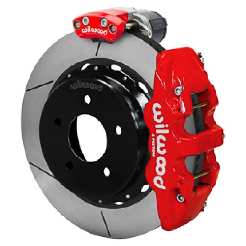 Kies-Motorsports Wilwood Wilwood 88-98 GM C1500 Aero4 Rear Electronic Parking Brake Kit 14in Rotor 3.25in Offset - Red