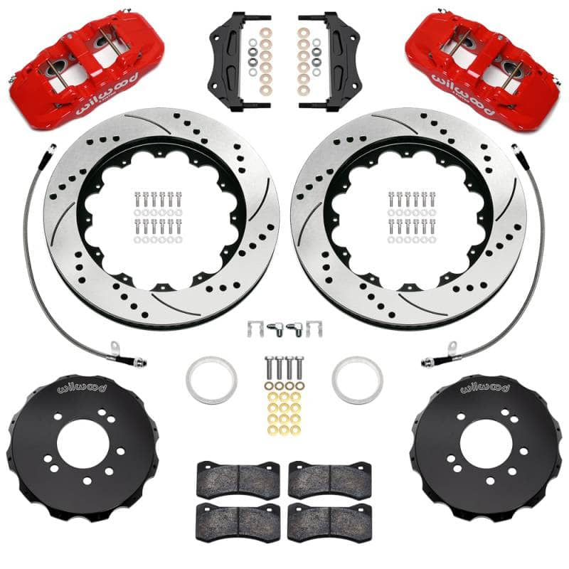 Kies-Motorsports Wilwood Wilwood 95-98 Nissan Skyline Aerolite 6R Front BBK w/ 14.00in D/S Rotors & Flexlines - Red