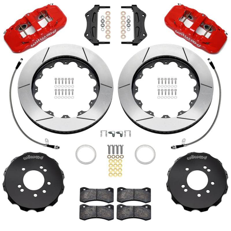 Kies-Motorsports Wilwood Wilwood 95-98 Nissan Skyline Aerolite 6R Front BBK w/ 14.00in Slotted Rotors & Flexlines - Red
