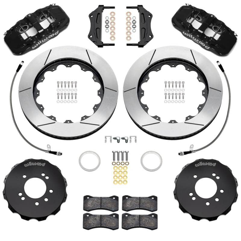 Kies-Motorsports Wilwood Wilwood 95-98 Nissan Skyline Aerolite 6R Front BBK w/ 14in Slotted Rotors & Flexlines - Black
