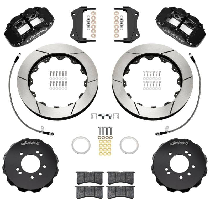 Kies-Motorsports Wilwood Wilwood 95-98 Nissan Skyline Superlite 6R Front BBK w/ 12.88in Slotted Rotors & Flexlines - Black