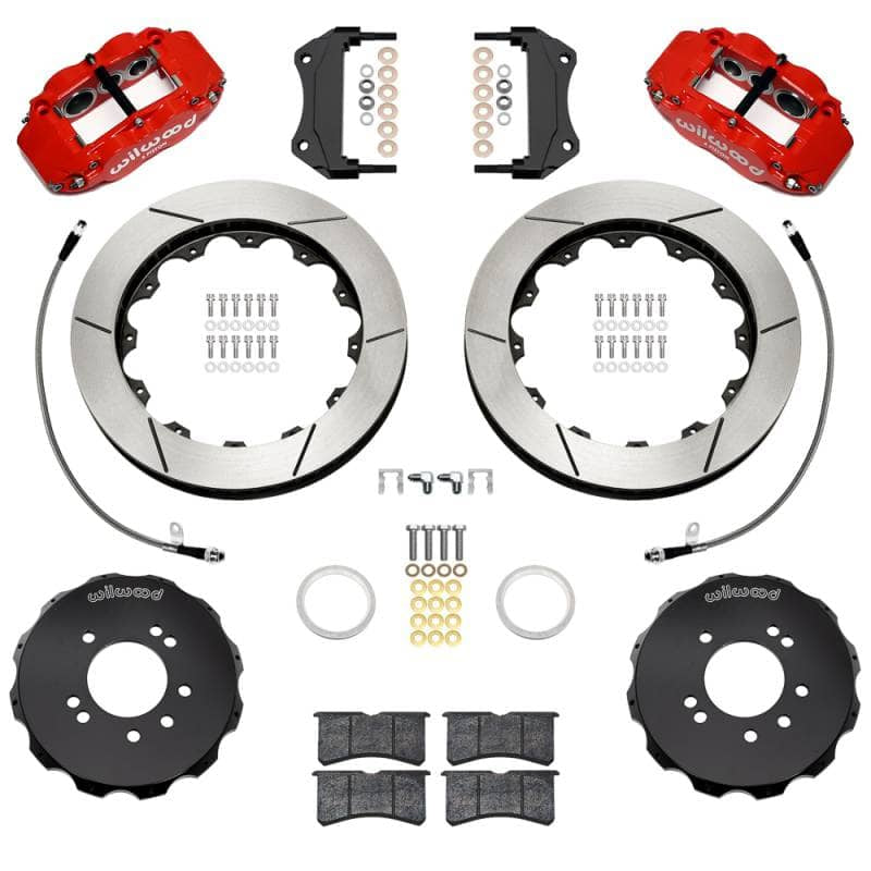 Kies-Motorsports Wilwood Wilwood 95-98 Nissan Skyline Superlite 6R Front BBK w/ 12.88in Slotted Rotors & Flexlines - Red