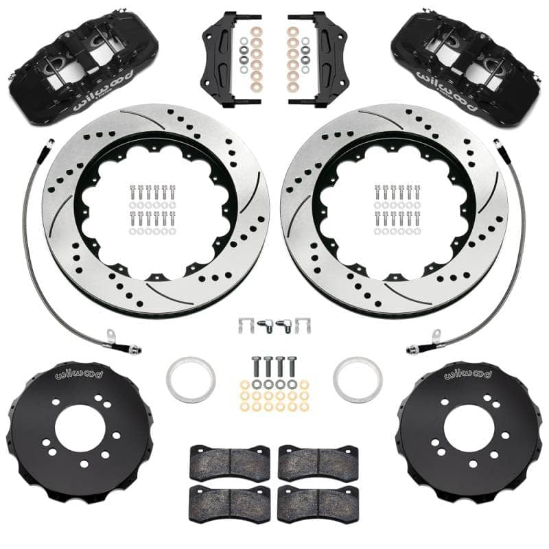 Kies-Motorsports Wilwood Wilwood 99-02 Nissan Skyline Aerolite 6R Front BBK w/ 14.00in D/S Rotors & Flexlines - Black