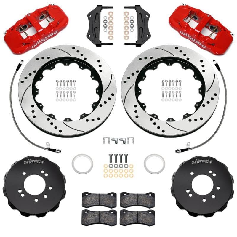 Kies-Motorsports Wilwood Wilwood 99-02 Nissan Skyline Aerolite 6R Front BBK w/ 14.00in D/S Rotors & Flexlines - Red