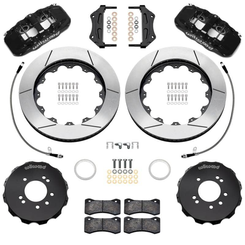 Kies-Motorsports Wilwood Wilwood 99-02 Nissan Skyline Aerolite 6R Front BBK w/ 14in Slotted Rotors & Flexlines - Black
