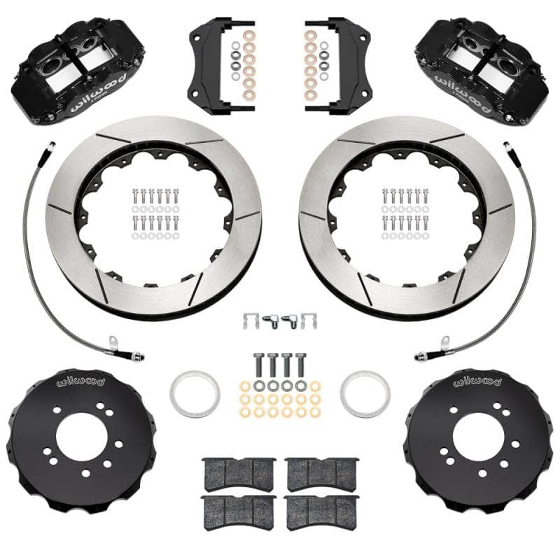 Kies-Motorsports Wilwood Wilwood 99-02 Nissan Skyline Superlite 6R Front BBK w/ 12.88in Slotted Rotors & Flexlines - Black