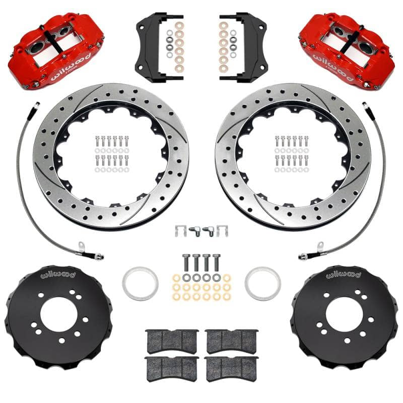 Kies-Motorsports Wilwood Wilwood 99-02 Nissan Skyline Superlite 6R Front BBK w/ 12.88in Slotted Rotors & Flexlines - Red