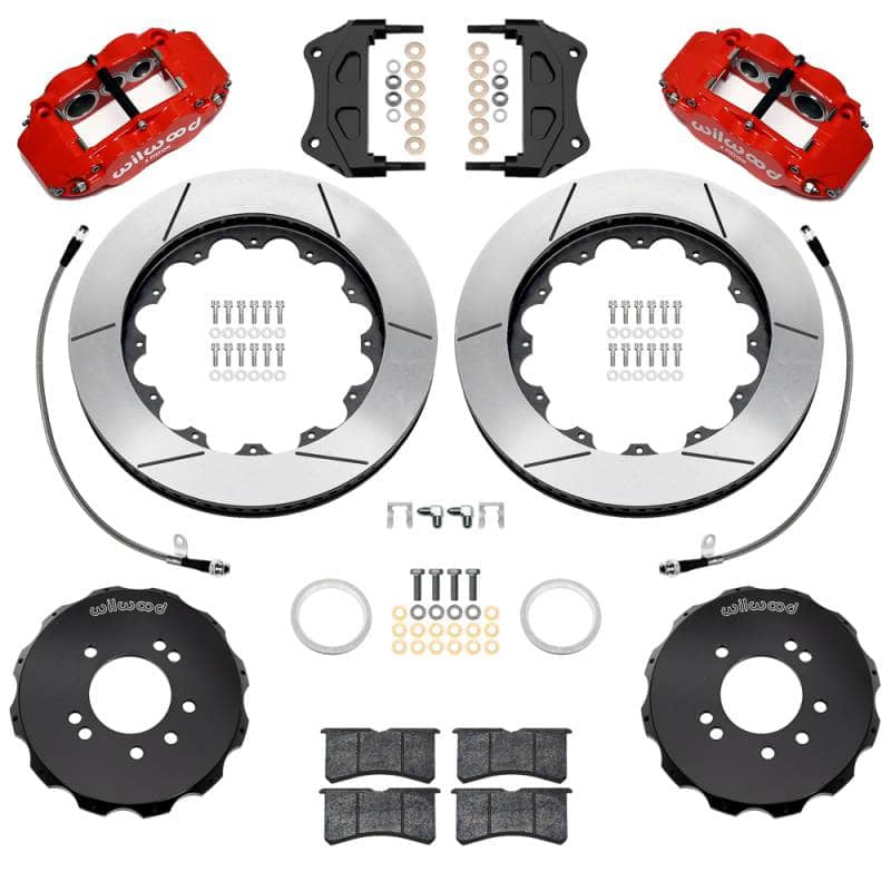 Kies-Motorsports Wilwood Wilwood 99-02 Nissan Skyline Superlite 6R Front BBK w/ 14in Slotted Rotors & Flexlines - Red