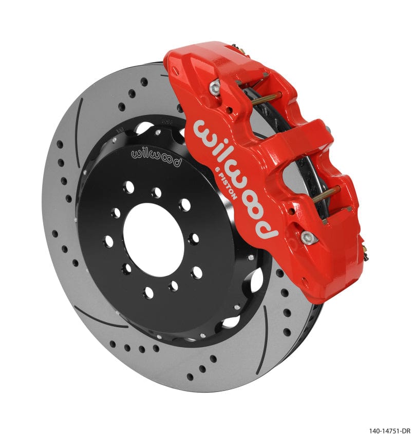 Kies-Motorsports Wilwood Wilwood AERO6 Front Hat Kit 14.00 Drilled Red 00-06 BMW M3 E46 w/Lines