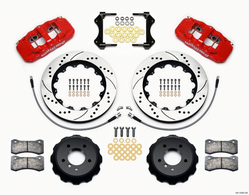 Kies-Motorsports Wilwood Wilwood AERO6 Front Hat Kit 14.00 Drilled Red 2007-2011 BMW E90 Series w/Lines
