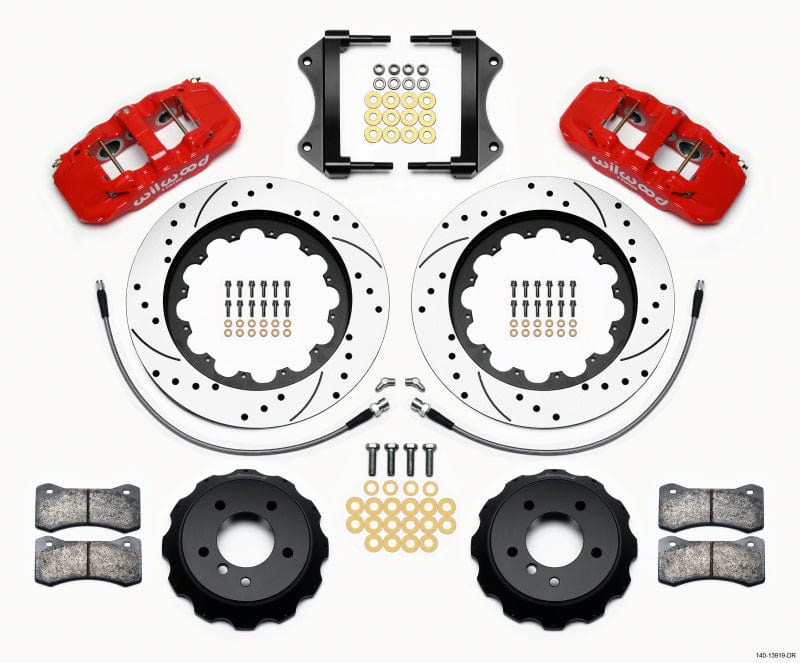 Kies-Motorsports Wilwood Wilwood AERO6 Front Hat Kit 15.00 Drilled Red 2007-2011 BMW E90 Series w/Lines Main image