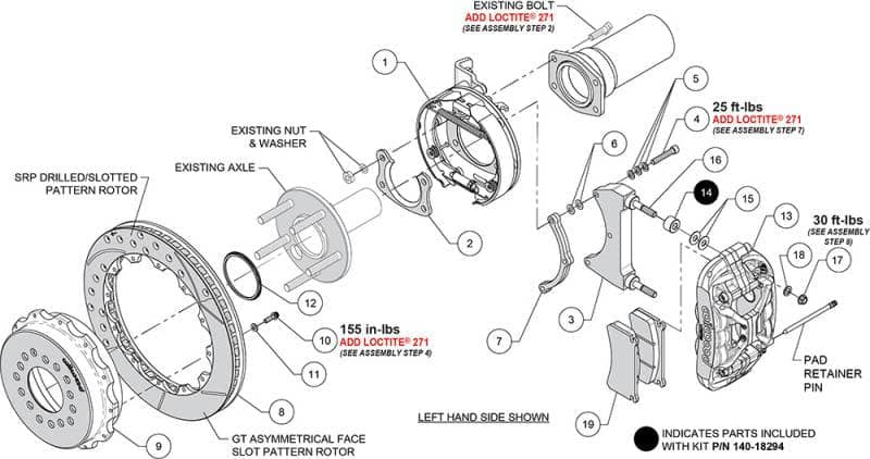 Kies-Motorsports Wilwood Wilwood New Big Ford XRS4R Rear Big Brake Kit - 13.00in Drill & Slotted Rotor - 2.50in Offset - Red